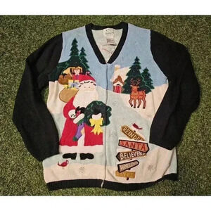 VINTAGE The Quacker Factory Cardigan Women Medium Sweater Embroidered V Neck